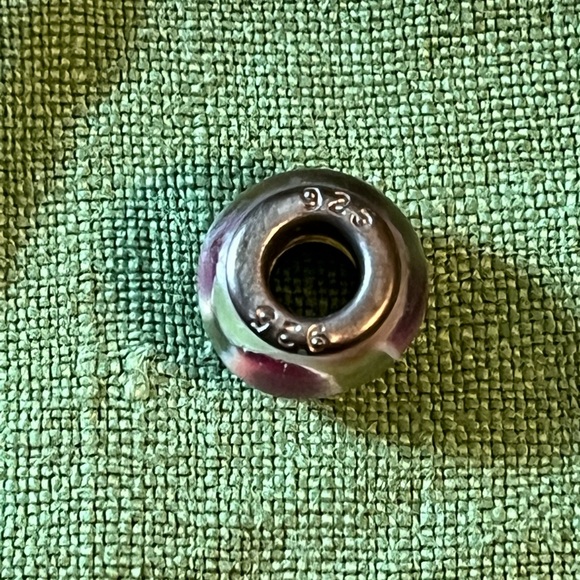 Pandora Murano glass charm, green with a pink and white swirl pattern, 1 of 5 - Picture 5 of 6